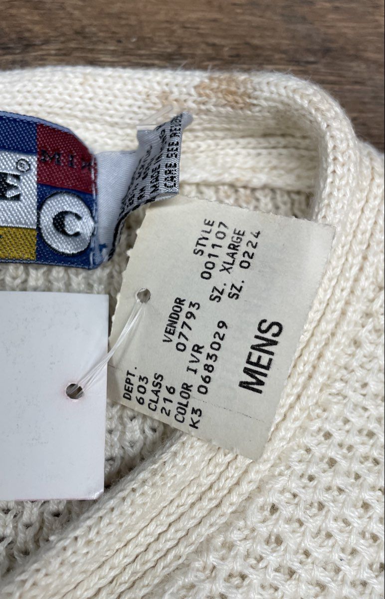 Vintage 90s Concrete Henley Waffle Knit Sweater Cream Streetwear NWT Sz L