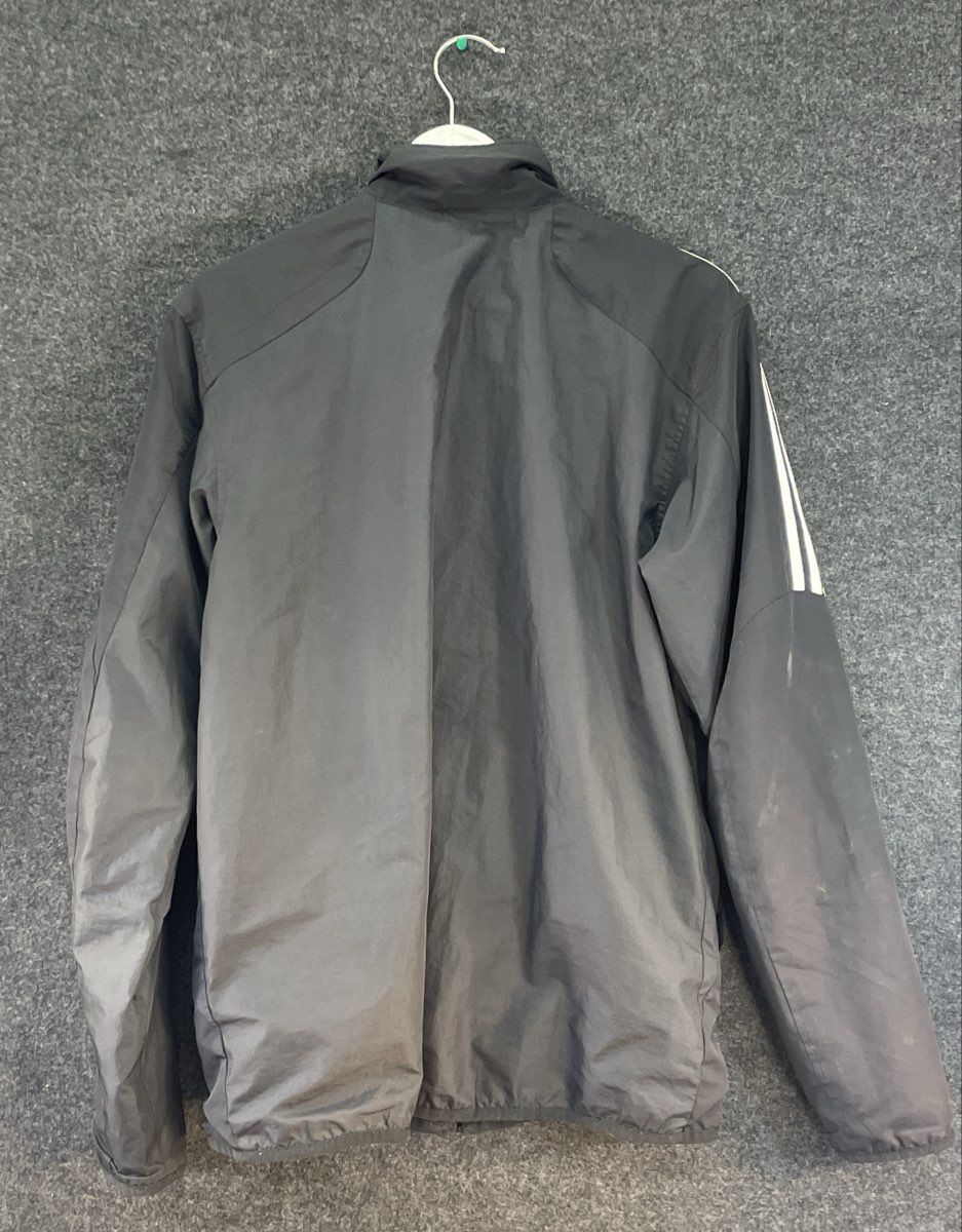 Adidas Men's Black Full-Zip Hooded Windbreaker Jacket White 3-Stripe Sz M