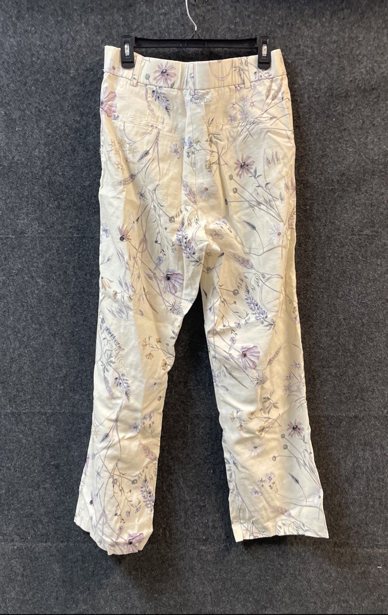 H&M Women's Floral Linen Blend Tapered Tie Waist Pleated Pants Cream Sz 12