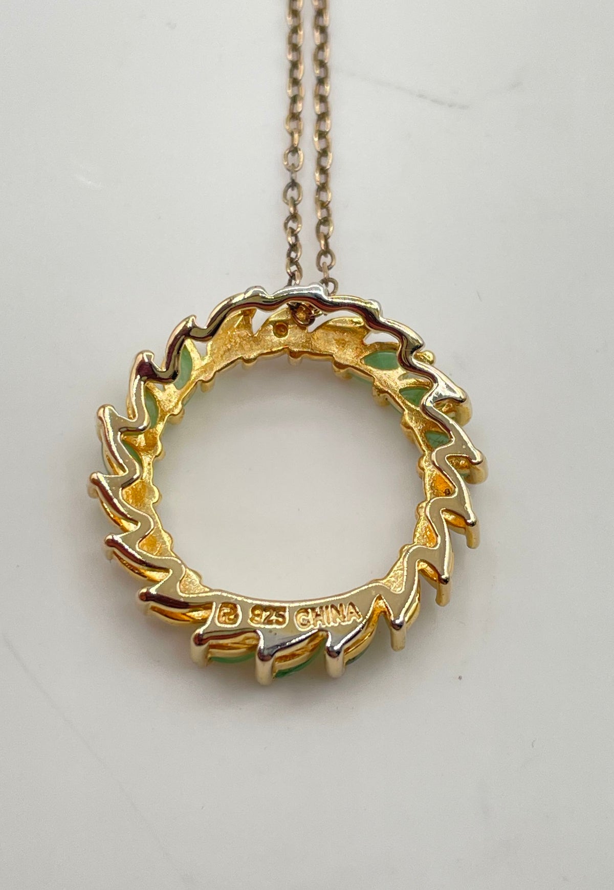 925 Sterling Silver GP Emerald Wreath Pendant W/ Low Grade (84.31) Necklace 3.2g