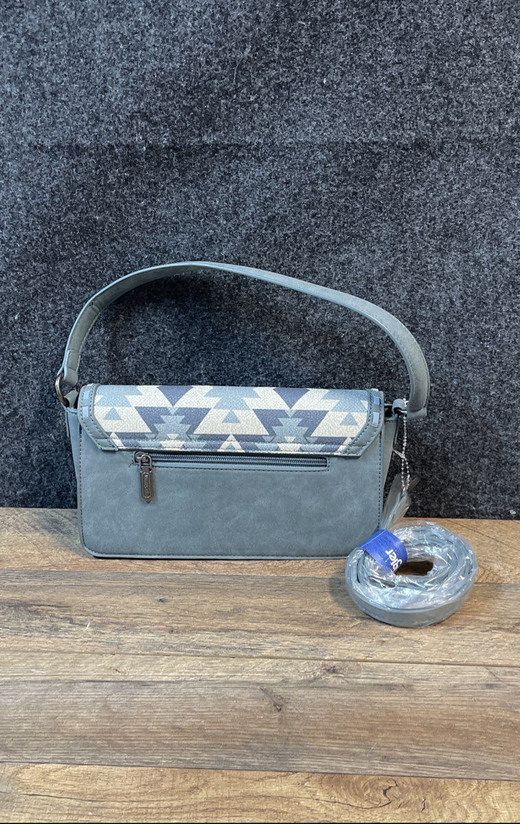 Wrangler Blue Geometric Southwestern Crossbody Shoulder Bag Pewter Hardware