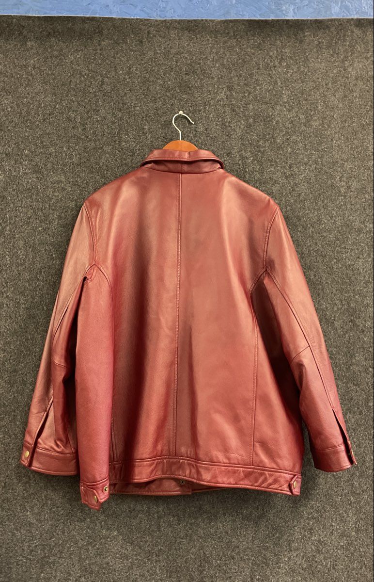 Vintage Y2K Terry Lewis Women's Burgundy Genuine Leather Jacket Sz L