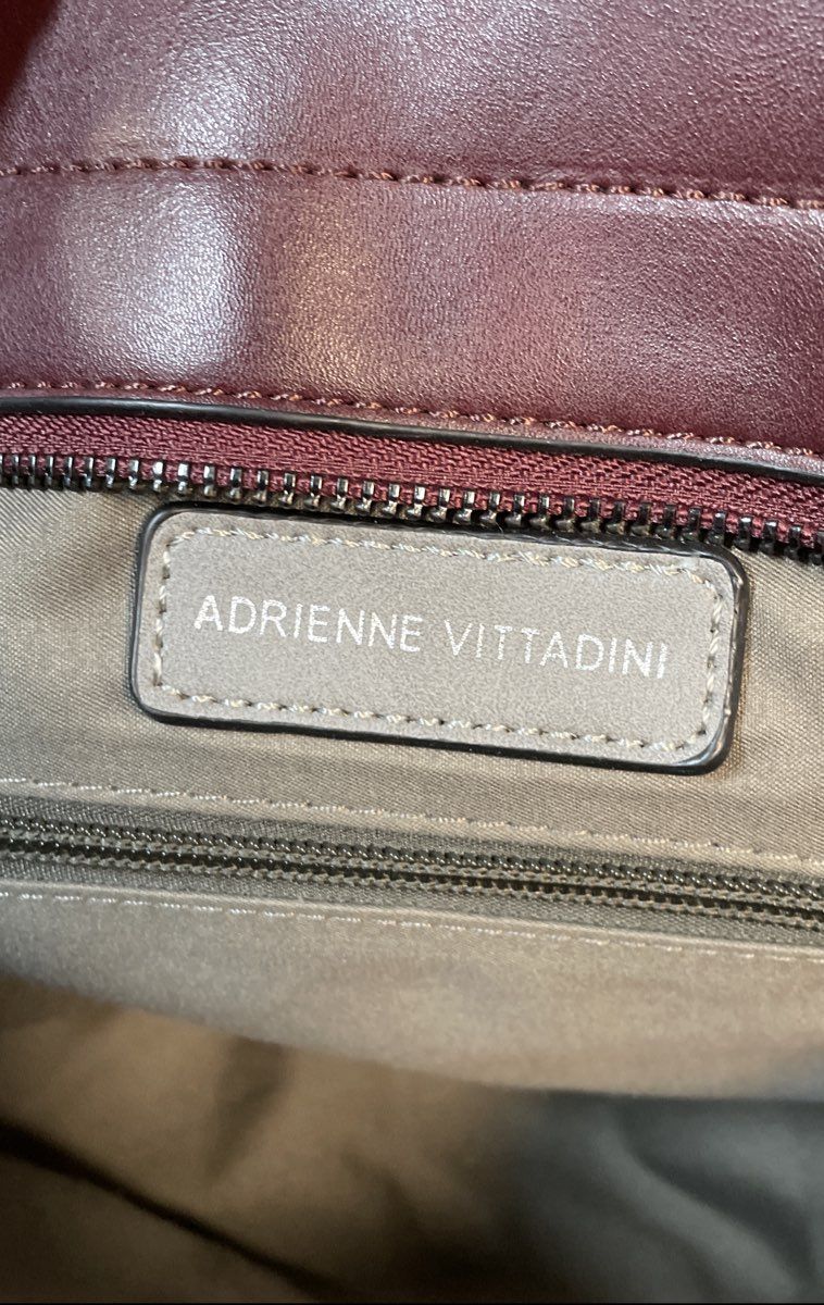 Adrienne Vittadini Burgundy Grey Cream Colorblock Satchel Handbag Large