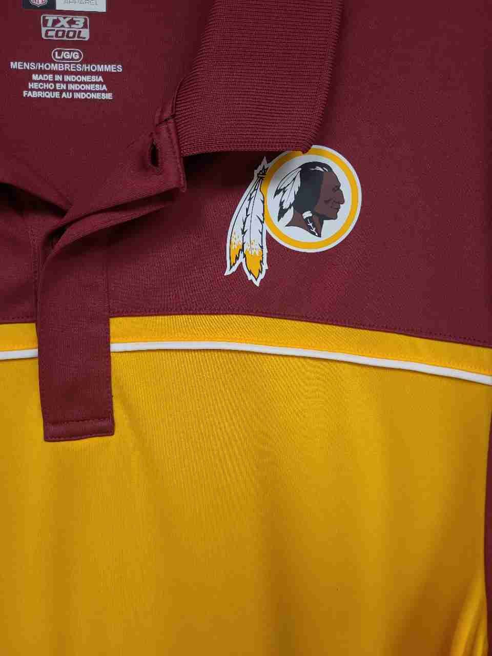 NFL Team Apparel Men's Washington Redskins Polo Shirt Burgundy Gold TX3 Cool L