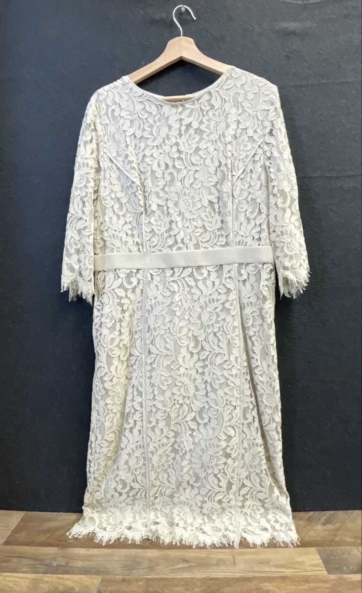 Eva Mendes Women's Cream Floral Lace 3/4 Sleeve Ribbon Waist Sheath Dress Sz XL