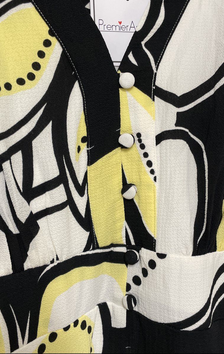 Premier Amour Women's Black Yellow Abstract Floral Maxi Dress V-Neck NWT Sz 16