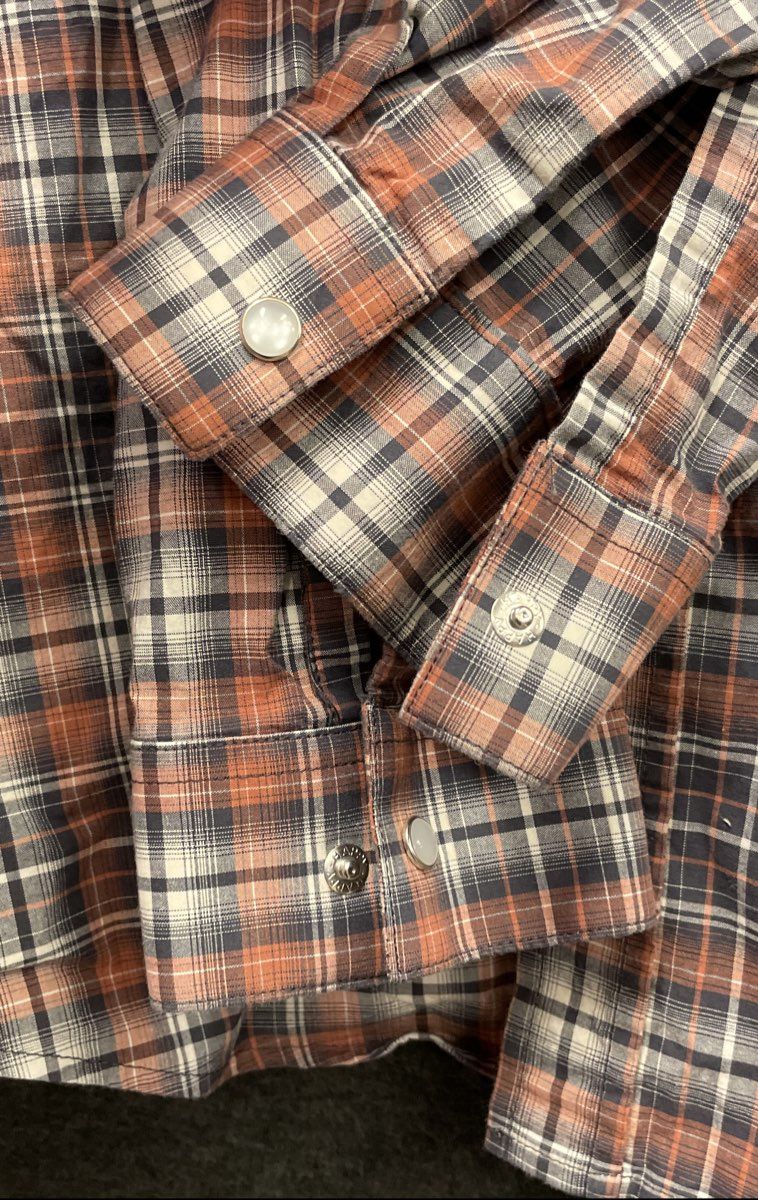 Panhandle Rough Stock Men's Orange Plaid Western Pearl Snap Shirt Sz XL