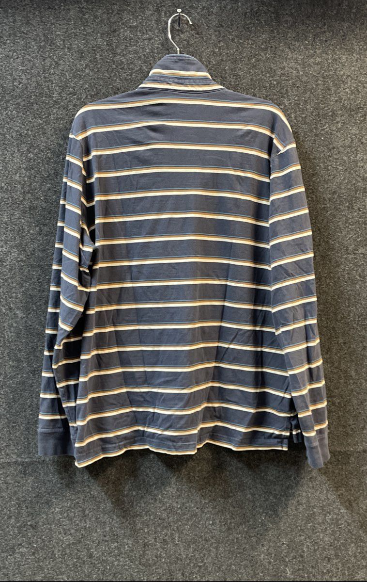 L.L. Bean Men's Blue Striped Organic Cotton Long Sleeve Polo Shirt Sz XL