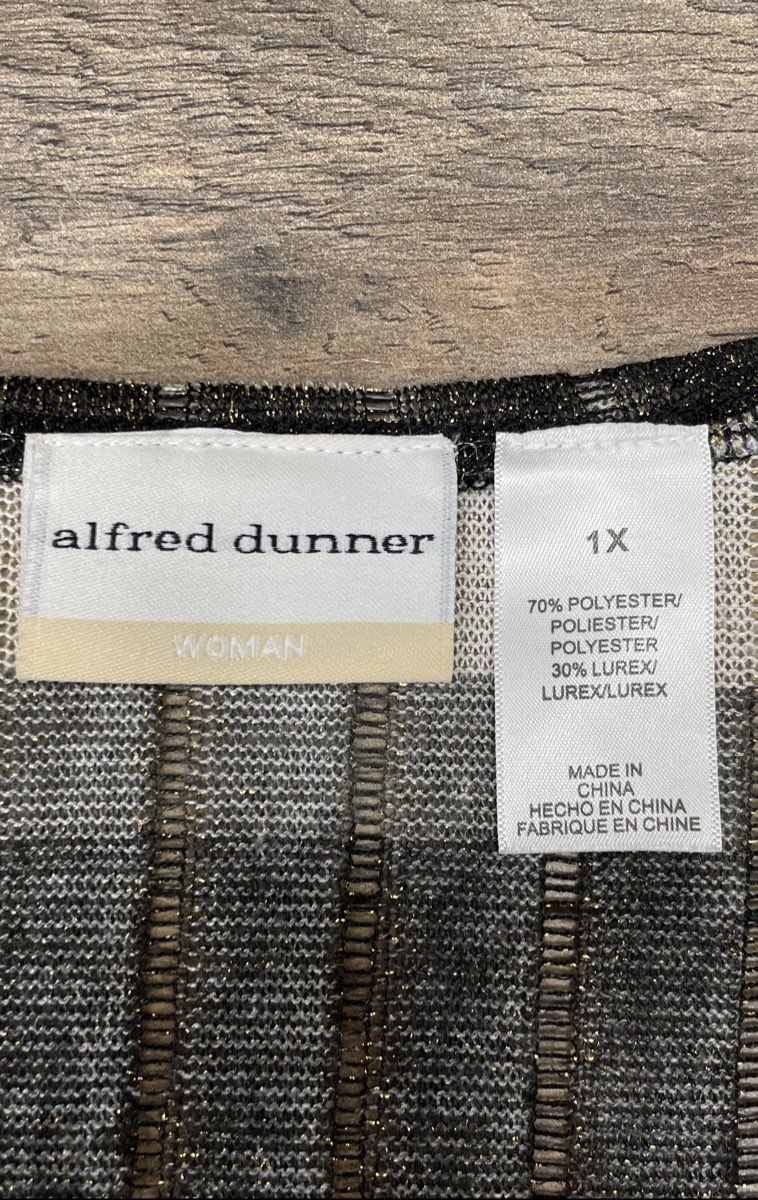 Alfred Dunner Women's Gold Black Stripe Metallic Cardigan Top Set NWT Sz 1X