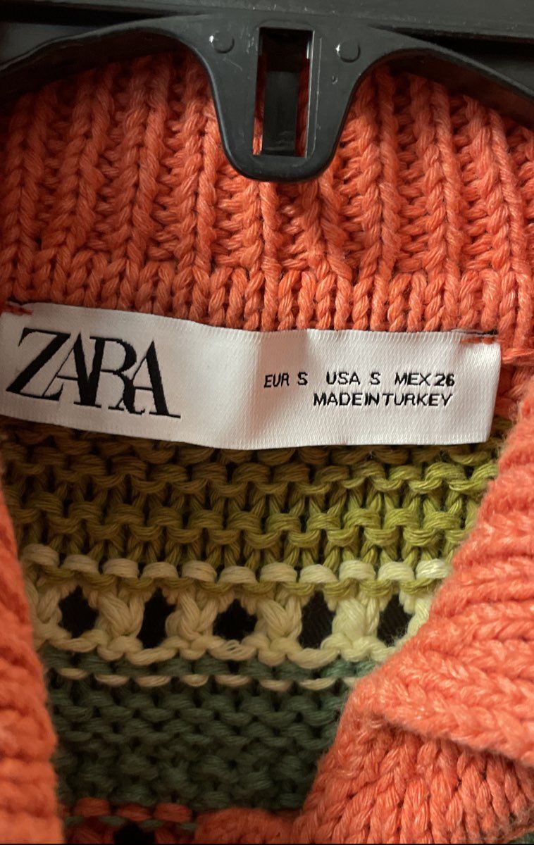 Zara Women's Orange Green White Striped Collared Knit Mini Dress Sz S