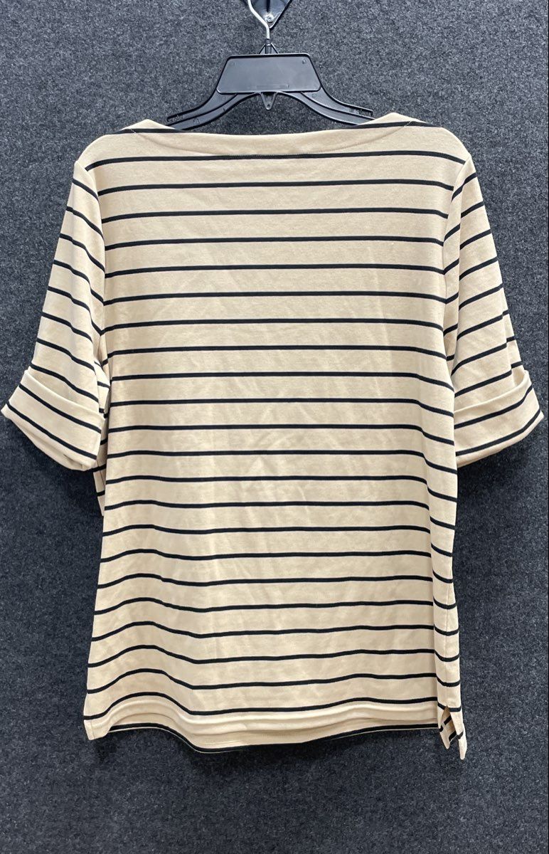Lauren Ralph Lauren Women's Beige Navy Striped Boat Neck Knit Top Sz 2X