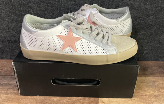 Shu Shop Paula White Silver Pink Star Perforated Low Top Sneakers Size 11
