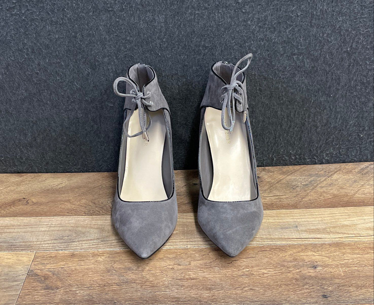 Marc Fisher Jasmyn Gray Multi Suede Pointed Toe Block Heel Pumps Size 9.5