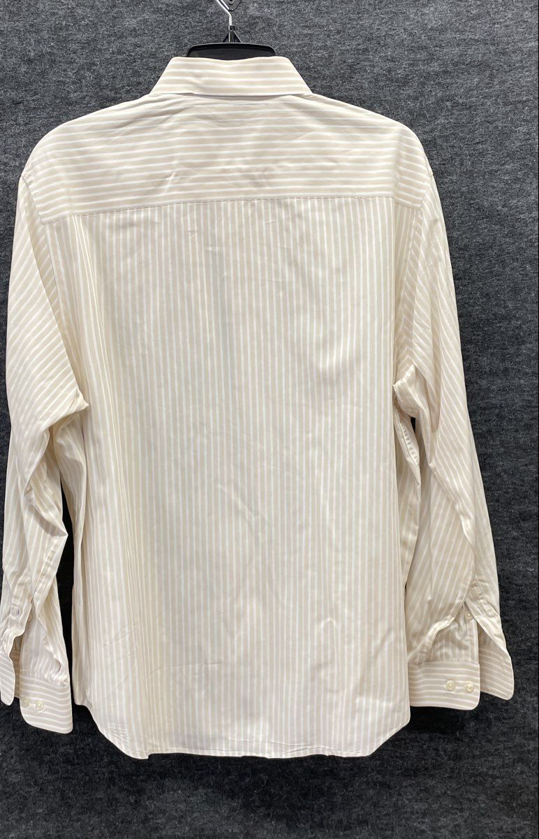 Perry Ellis Men's Dress Shirt Tan White Striped Button Down 100% Cotton Sz XL