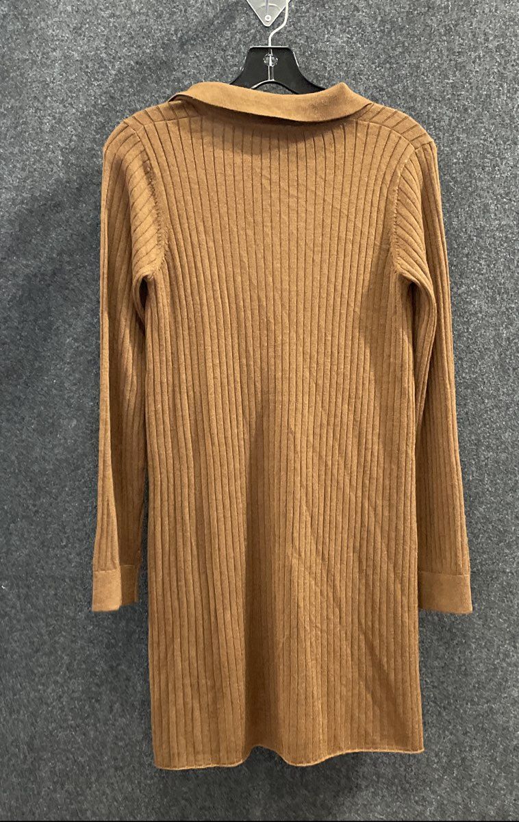 Zara Women's Brown Ribbed Knit Long Sleeve Polo Dress Size M NWT