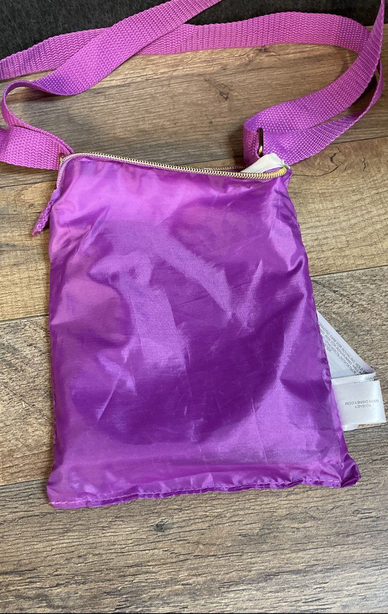 Disney Loungefly Tangled Pascal Passport Crossbody Bag White Purple Canvas