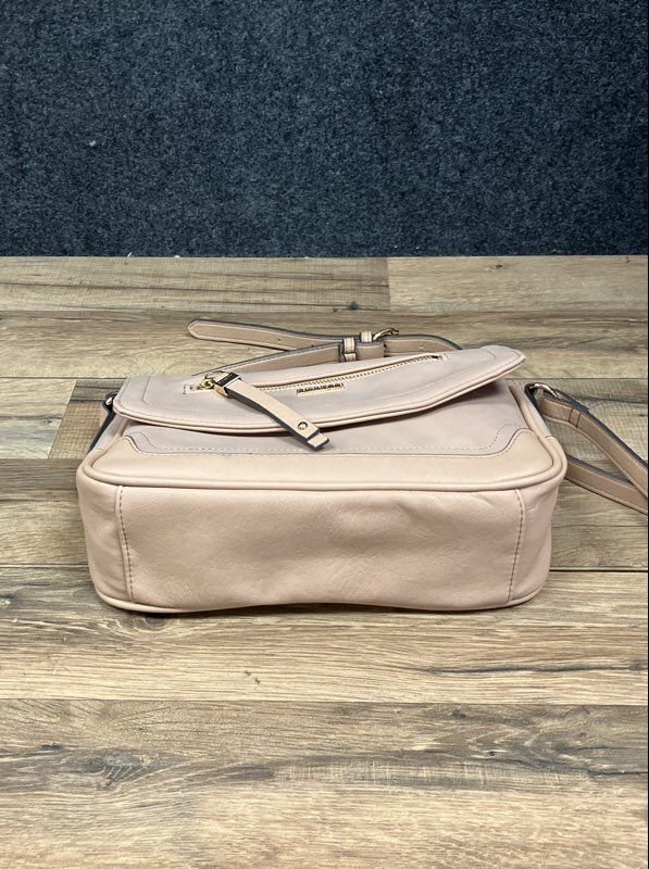 Rosetti Nude Beige Faux Leather Triple Compartment Crossbody Bag Gold Hardware