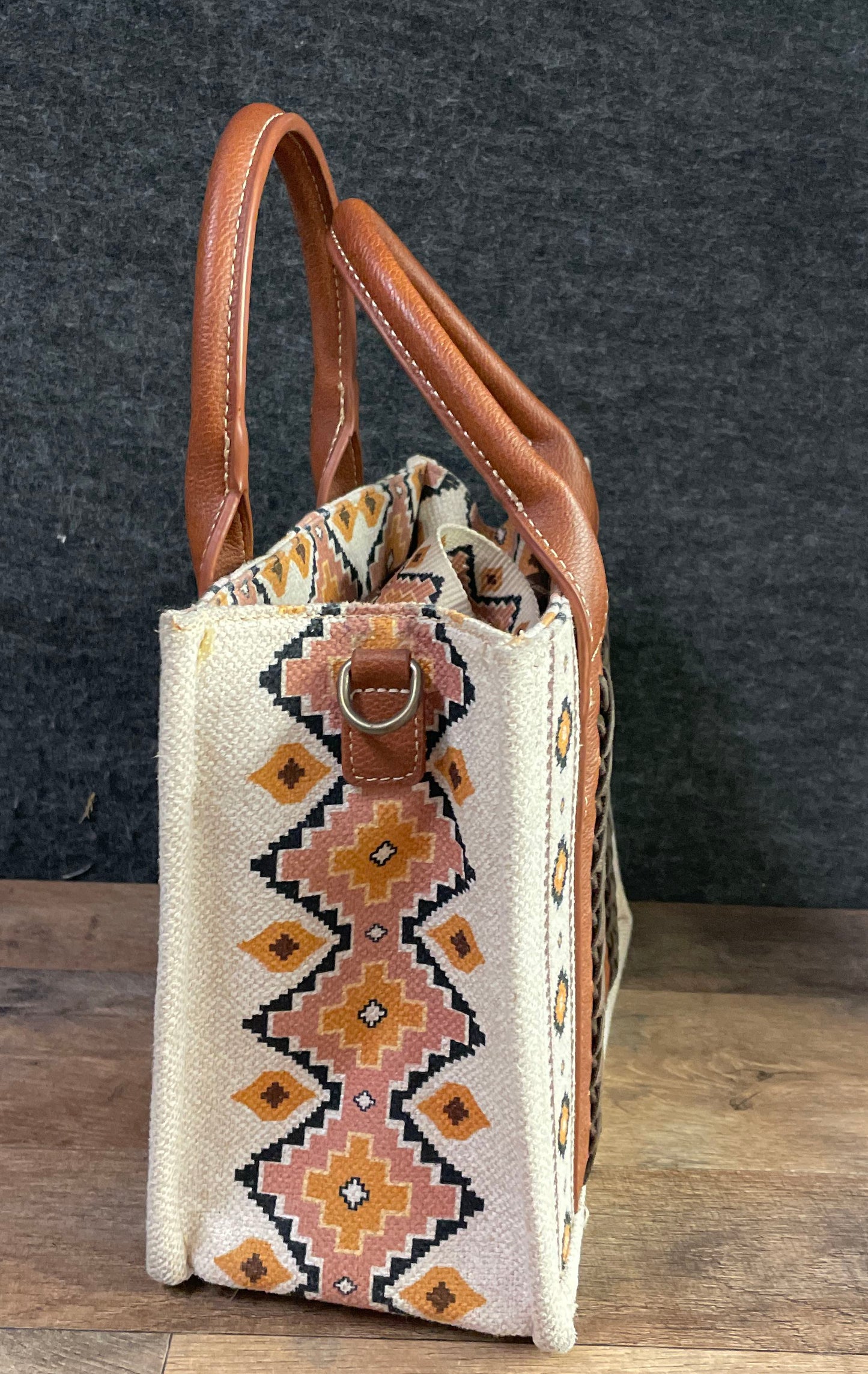 Wrangler Southwestern Embroidered Canvas Tote Bag Brown Aztec Crossbody Handbag