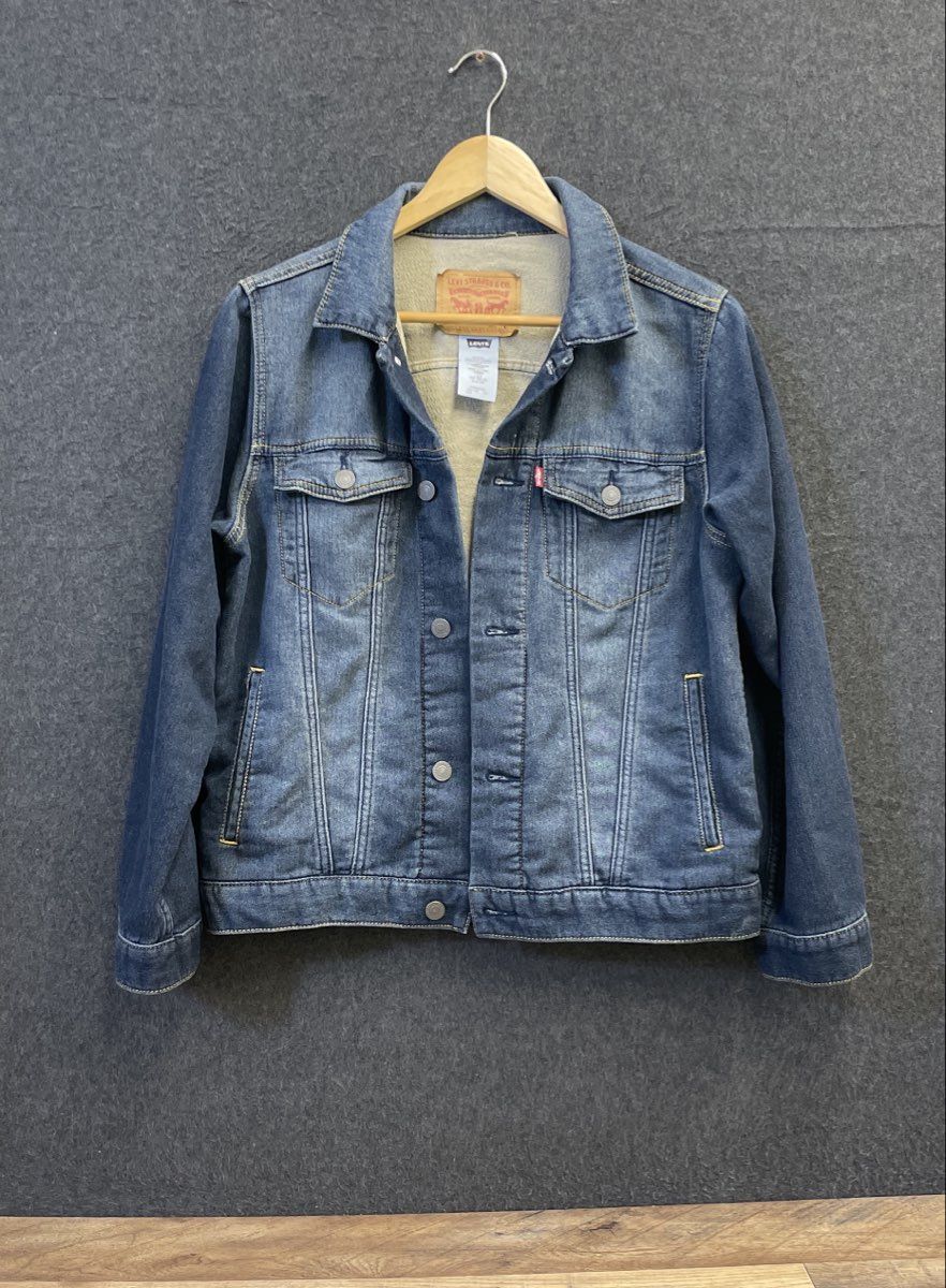 Levi's Boys Blue Denim Trucker Jacket Stretch Medium Wash Sz L 12-13