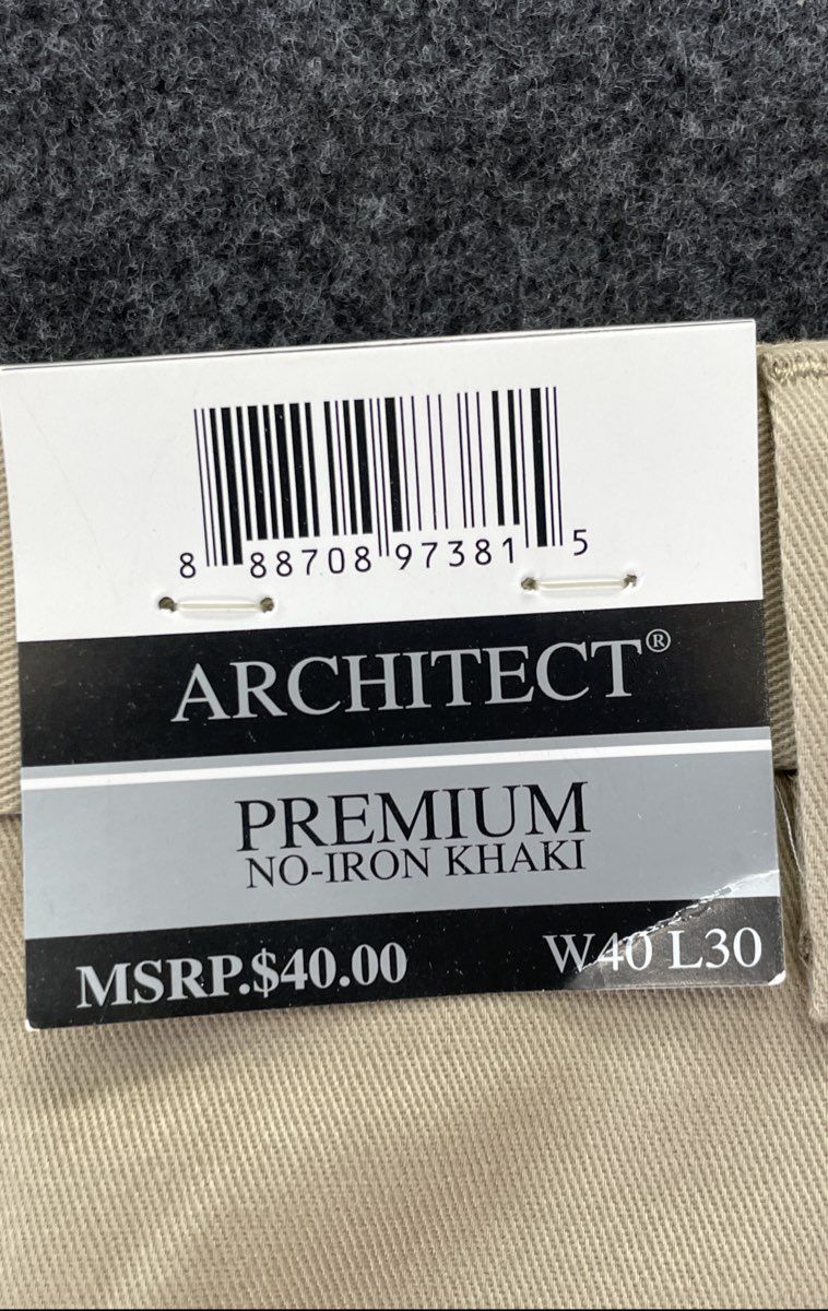 Architect Men's Premium No Iron Khaki Trousers Flat Stretch Sz 40x30 NWT