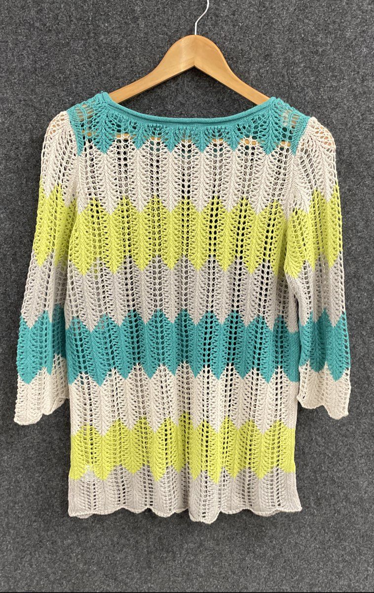 St. John's Bay Women's Multicolor Chevron Open Knit Ramie Cotton Sweater Sz M