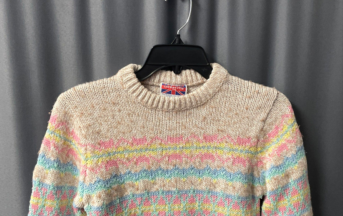 Vintage 90s Cherry Stix Women's Pastel Fair Isle Wool Blend Sweater Sz M