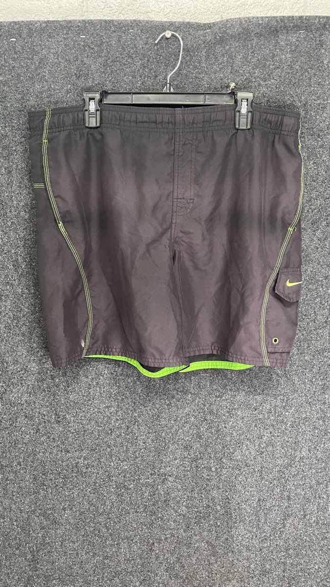 Nike Men's Gray Neon Cargo Swim Trunks Board Shorts Mesh Lined Sz L