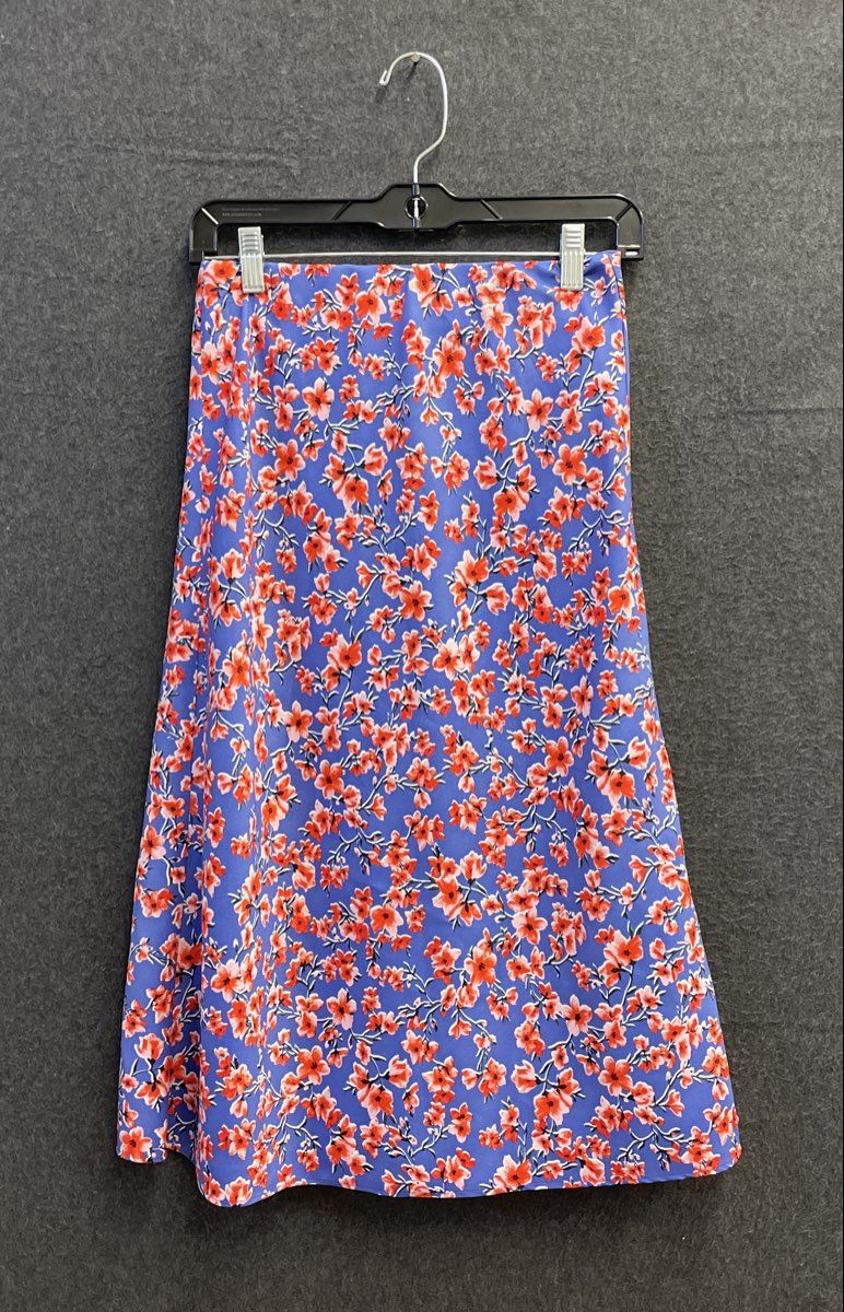 Ann Taylor Women's Floral Print Skirt Blue Red Petite Size XSP