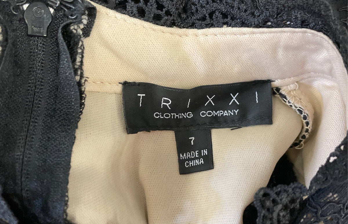 Trixxi Women's High Neck Black Lace Sleeveless Dress Tulle Hem Sz 7