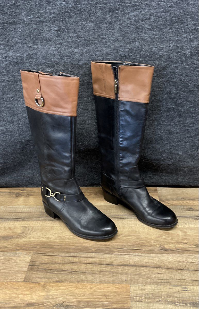 Bandolino Bogle Black Brown Two Tone Riding Boots Calf High Size 8 M