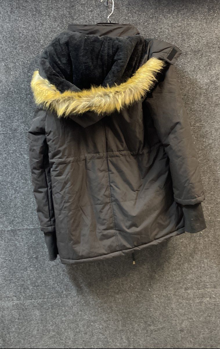 Grace Karin Women's Black Hooded Parka Jacket Faux Fur Trim Fleece Lined Sz XL