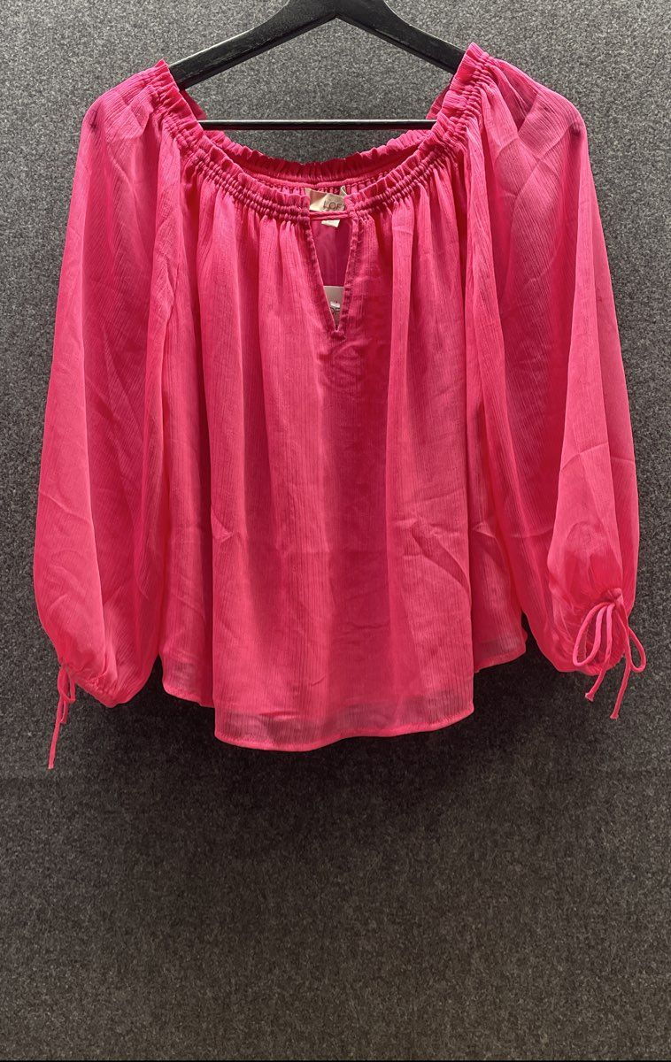LOFT Women's Hot Pink Off The Shoulder Blouse Puff Sleeve Sz M NWT