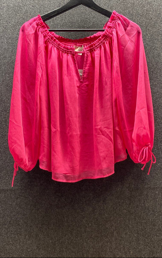 LOFT Women's Hot Pink Off The Shoulder Blouse Puff Sleeve Sz M NWT