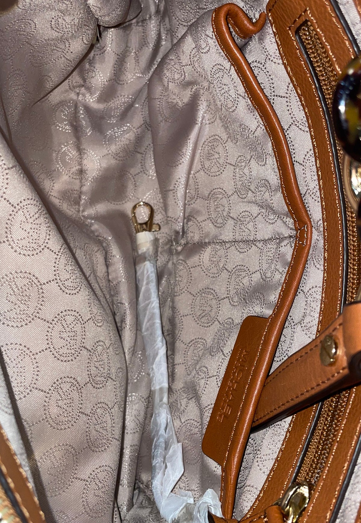 Michael Kors Cynthia Brown Monogram Chain Satchel Tote Crossbody Bag