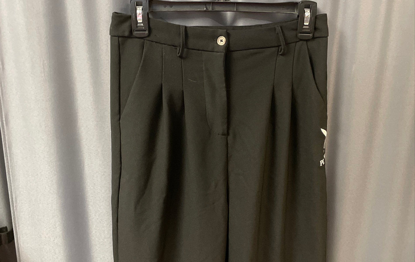 Playboy by PacSun Women's Black Embroidered Logo Pleated Wide Leg Pants Size M