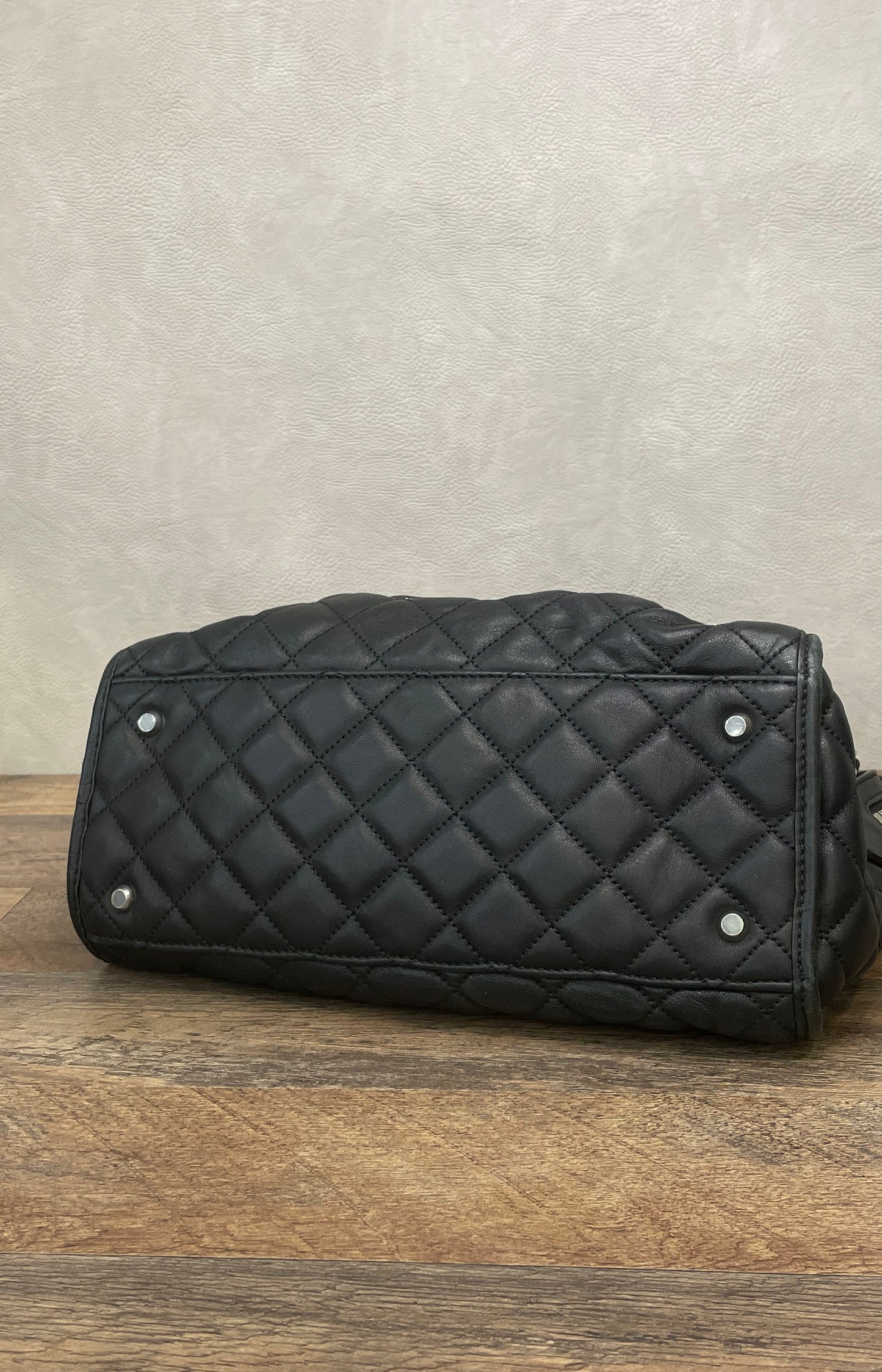 Michael Kors Black Quilted Leather Rachel XL Shoulder Bag Silver Hardware