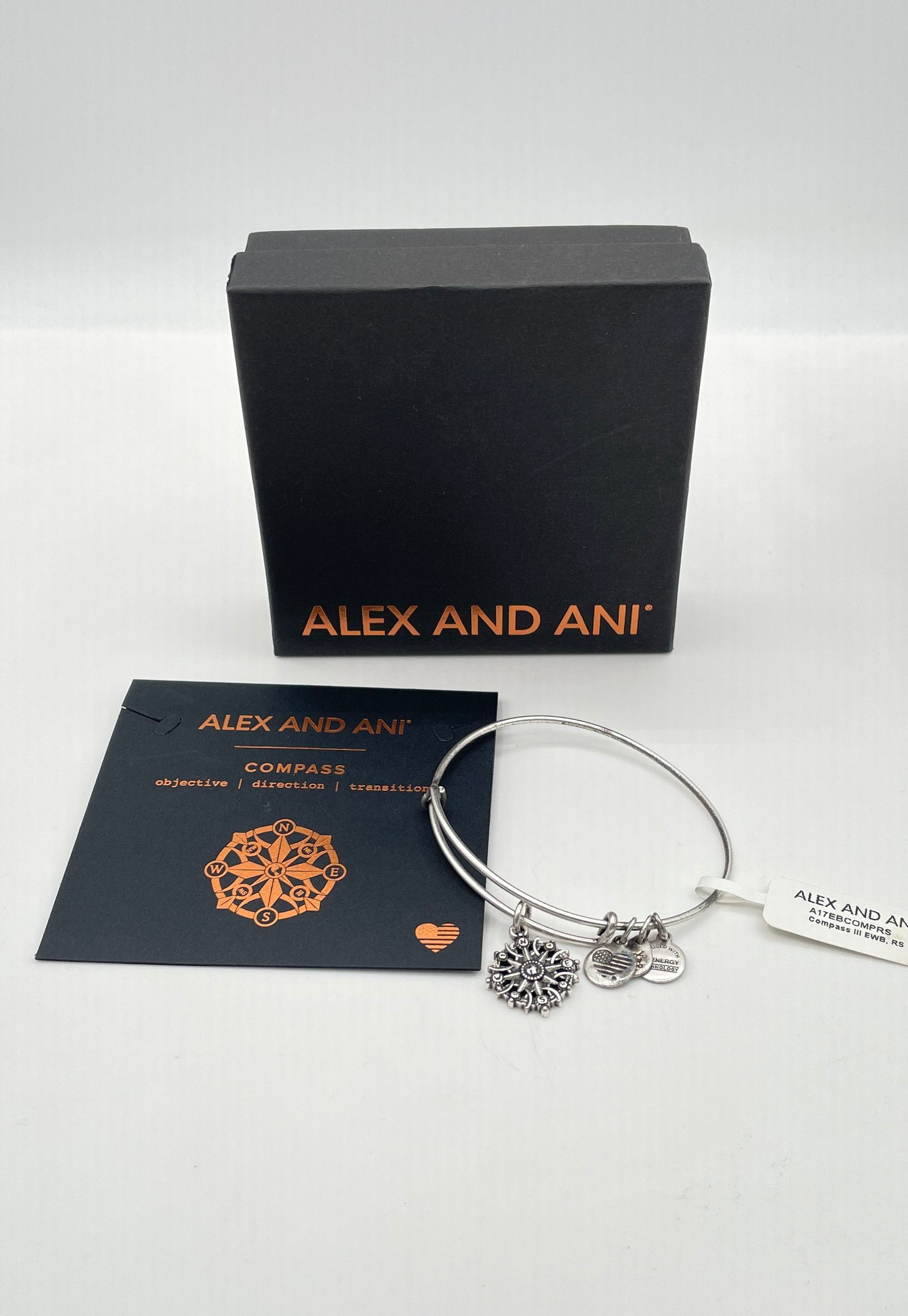 Alex And Ani 925 Sterling Bangle Bracelet W/ Mixed Metal Charms (In Box) 9.3g