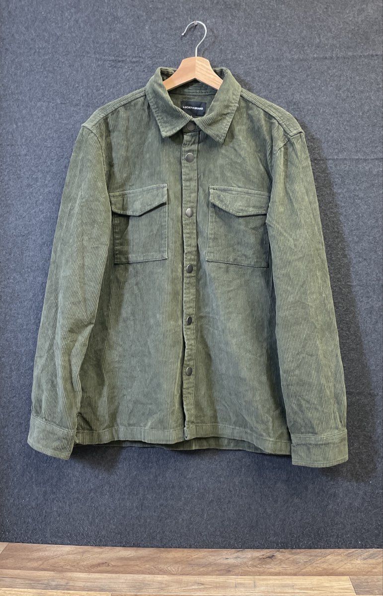 Lucky Brand Men's Green Corduroy Long Sleeve Snap Front Shirt Size Large