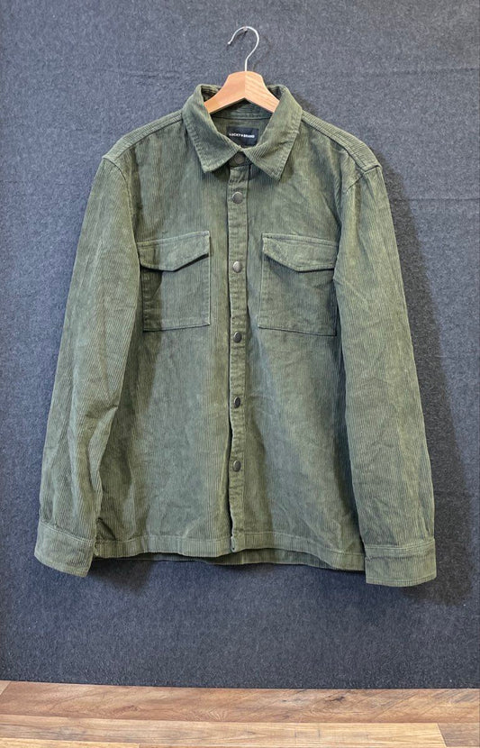 Lucky Brand Men's Green Corduroy Long Sleeve Snap Front Shirt Size Large