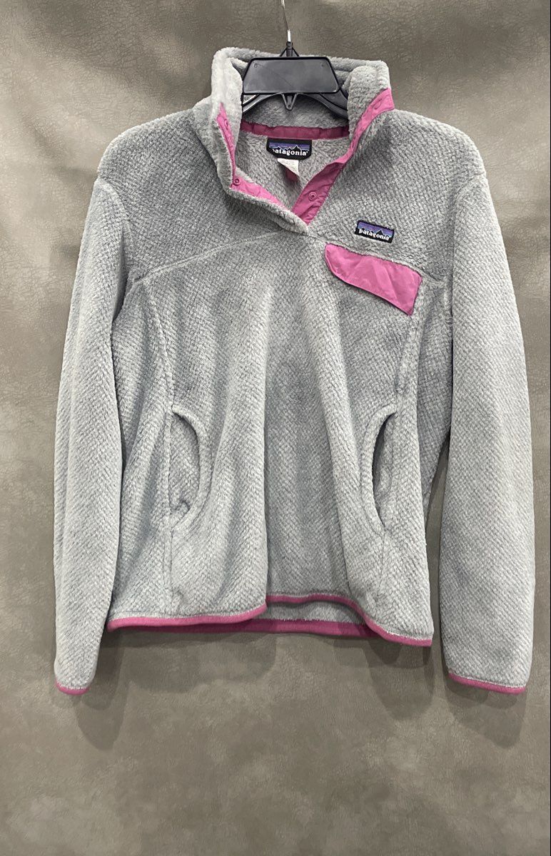 Patagonia Women's Re-Tool Snap-T Grey Pink Polartec Fleece Pullover Sz M