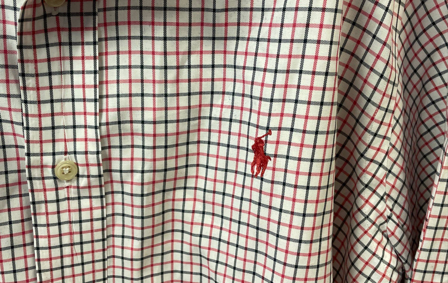 Ralph Lauren Men's Red Navy Blue Plaid Classic Fit Cotton Button Down Shirt Sz L