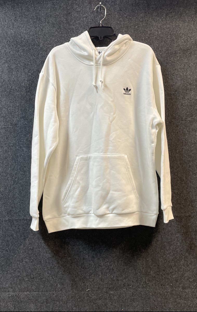 Adidas Men's Trefoil Logo Pullover Hoodie White Fleece Pocket Sz XL