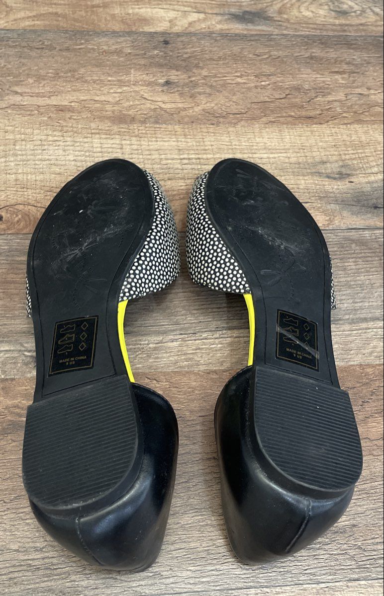 Shoedazzle Black Yellow Polka Dot D'Orsay Peep Toe Flats Size 9