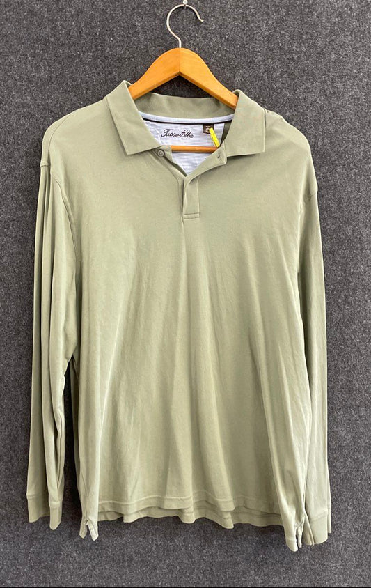 Tasso Elba Men's Long Sleeve Polo Shirt Sage Green Cotton Sz XXL