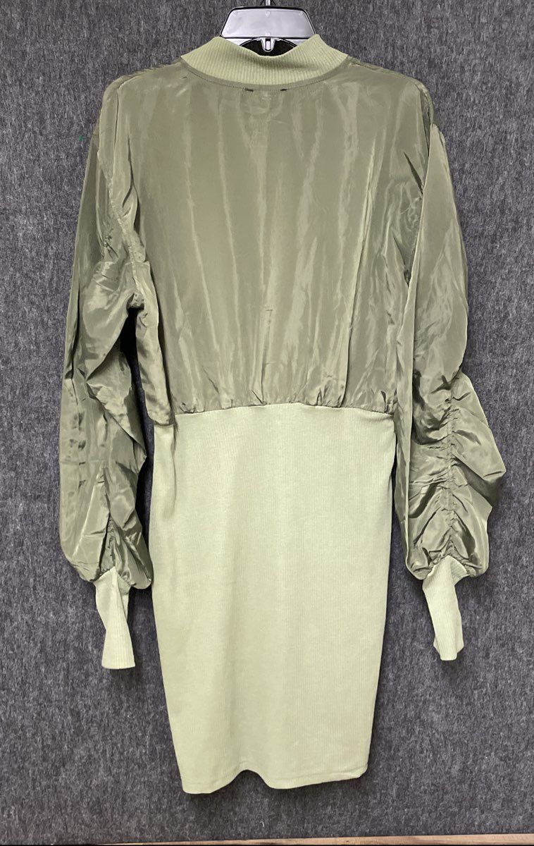 Fashion Nova Women's Olive Downtown Bomber Mini Dress Full Zip Ruched Sz 1X NWT