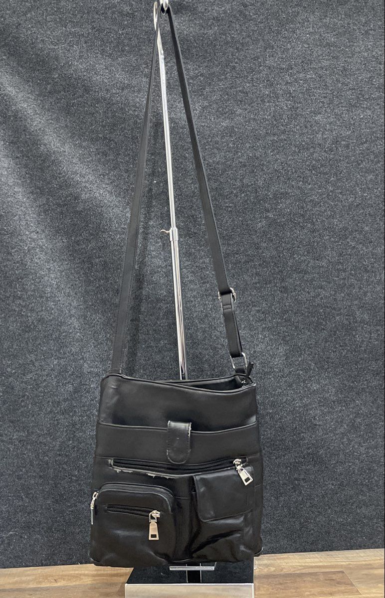 Wilsons Leather Black Vintage Multi-Pocket Crossbody Messenger Bag
