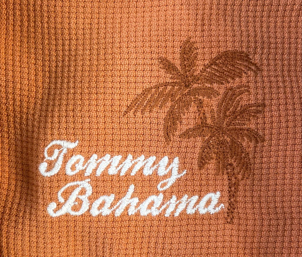 Vintage 90s Tommy Bahama Men's Orange Silk Island Riders Shirt Sz L