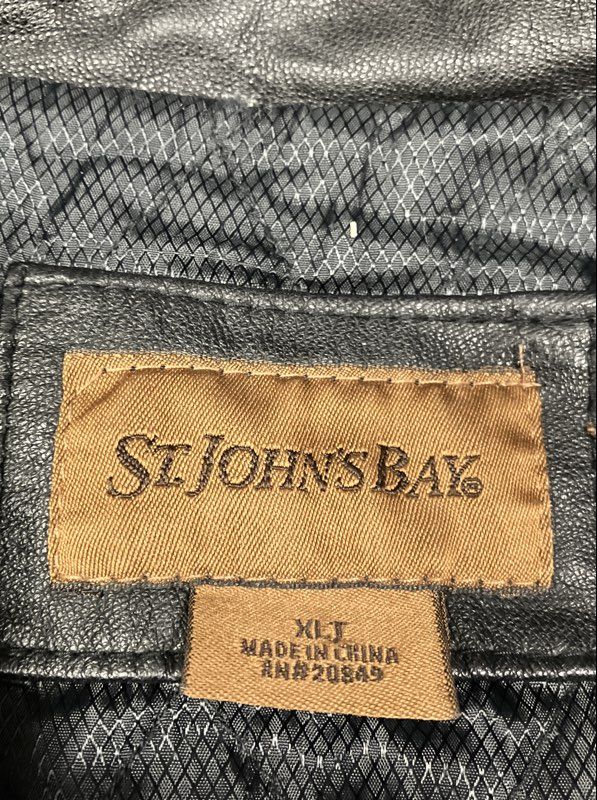St. John's Bay Men's Black Leather Full Zip Quilted Bomber Jacket Tall Sz XLT