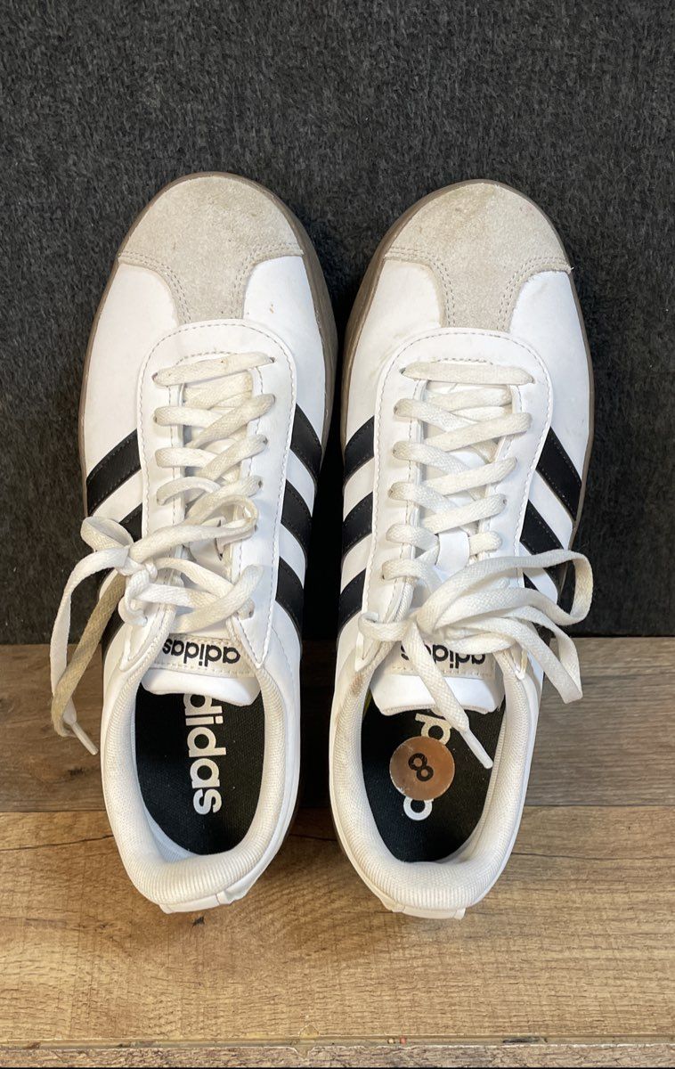 Adidas VL Court 3.0 White Black Gum Low Top Sneakers Size 8