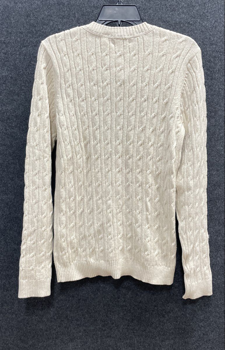 Charter Club Womens Cream Gold Metallic Cable Knit Shoulder Button Sweater L NWT